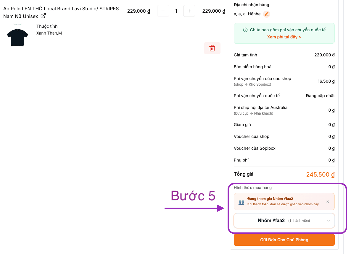 Sopibox | Cho sản phẩm vào nhóm mua chung